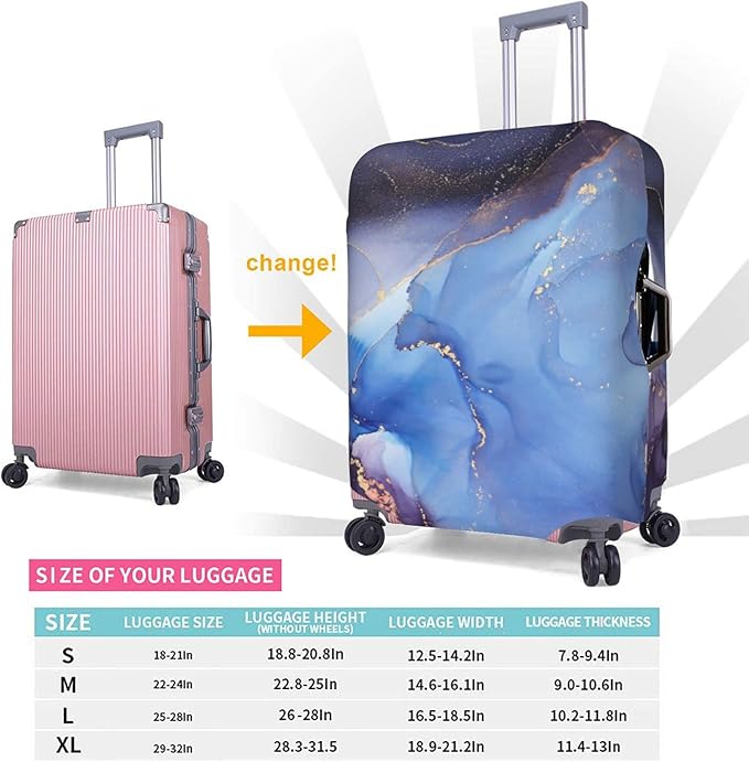 Travel Luggage Cover Suitcase Protector Fits 22-24 Inch Luggage, Blue Purple Marble Elastic Washable Stretchy Anti-scratch Baggage Cover with Concealed Zipper for Wheeled Suitcase Travel Accessories