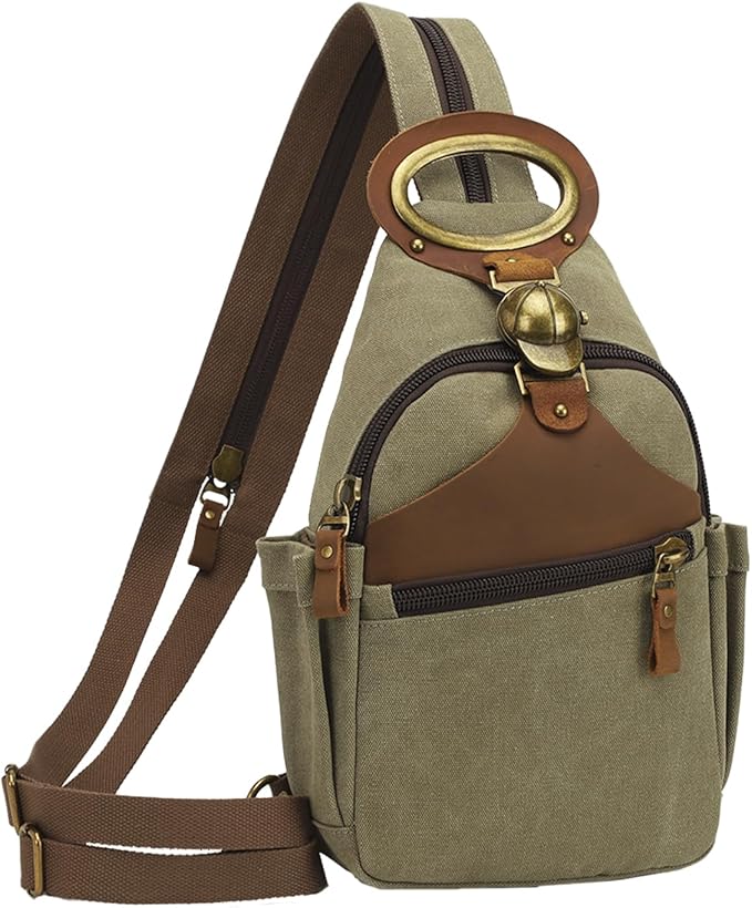 KouLi Buir Canvas Sling bag,Small Crossbody Backpack,Convertible Chest Bag Casual Daypack For Outdoor Cycling Hiking Travel (B3611-Olive Green-N)