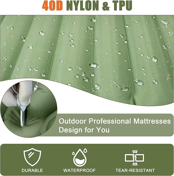 Single Self-Inflating Camping Mattress, with Pillow and Built-in Foot Pump, Comfortable & Portable for Backpacking, Hiking and Camping with Portable Storage Bag