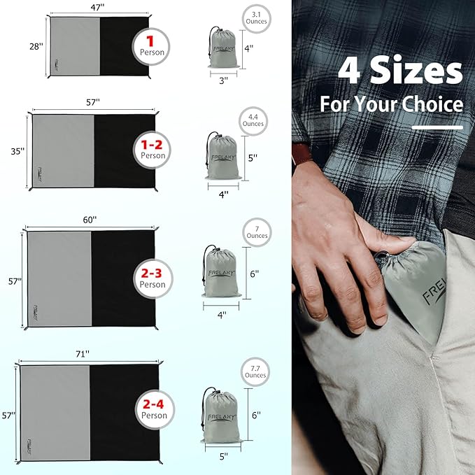 Frelaxy Pocket Picnic Blanket, Waterproof Sandproof Beach Mat, Compact Camping Tarp for Festivals, Hiking, Travel, Outdoor Recreation (Grey, 28'' x 47'')