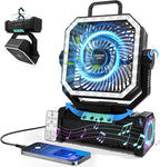 Camping Fan with Bluetooth Speaker Portable Fan,20000mAh Rechargeable Battery Powered Fans,Quiet 4-Speeds, 4-LED Light,360° Hanging Hook for Outdoor Picnic Tent Beach Travel Barbecue, Black
