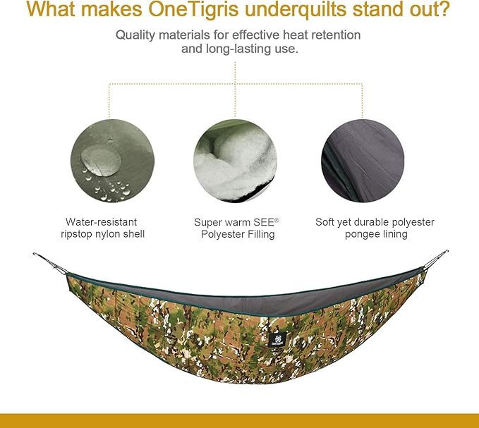 OneTigris Hideout Hammock Underquilt, Lightweight 4 Season Hammock Gear for Camping, Hiking, Backpacking, Travel, Beach, Backyard, Patio, Portable