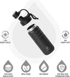 IDEUS Insulated Stainless Steel Water Bottle with 2 Leak-Proof Lids, Thermal Water Flask for Hiking Biking, 18oz, Black