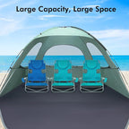 WhiteFang Beach Tent Anti-UV Portable Sun Shade Shelter for 3/4/6/8 Person, Extendable Floor with 3 Ventilating Mesh Windows Plus Carrying Bag, Stakes and Guy Lines