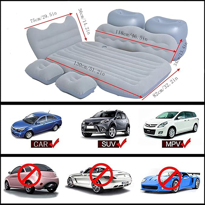Inflatable Car Air Mattress Back Seat Bed with Air Pump,Portable Thickened Car Travel Camping Sleeping Air Mattress Blow Up Bed for Car Universal SUV