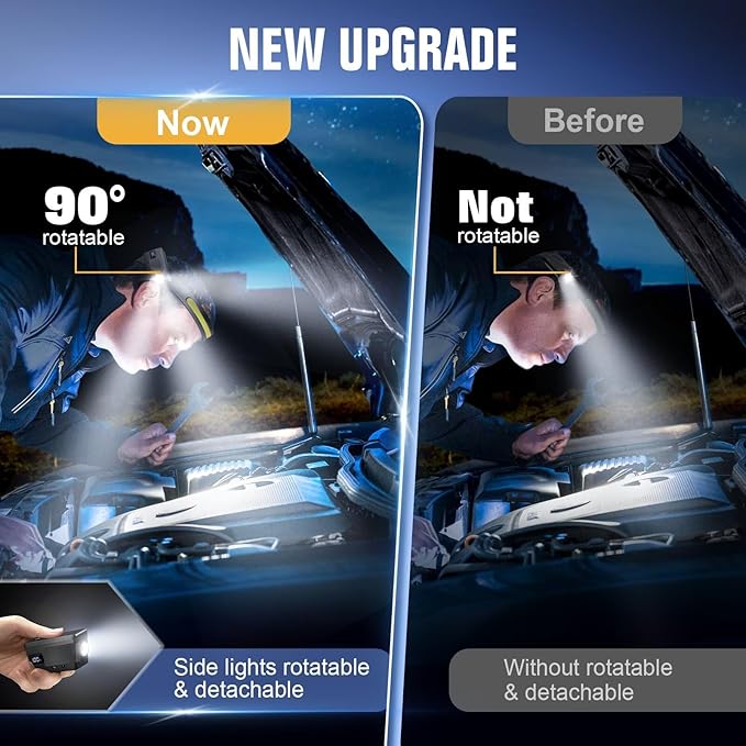 BIAT LED Headlamp Rechargeable 2PCS, 230° Wide Beam Headlight with Motion Sensor, 90° Rotation and Removable Head Lights for Forehead, 5Mode Head Lamp for Adults, Camping Essentials Gear for Hiking