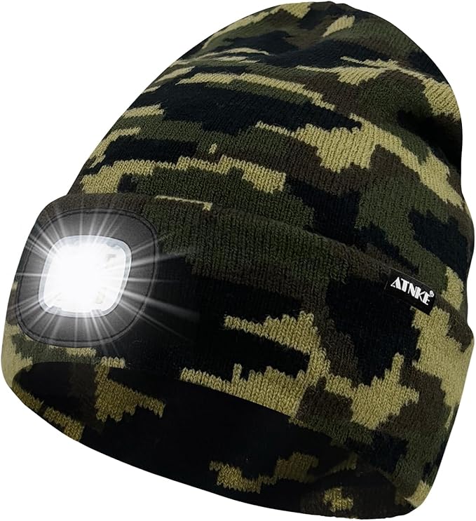 ATNKE LED Lighted Beanie Hat,USB Rechargeable 4 LED Running Headlamp Bright Cap with The Light Gifts for Men and Women