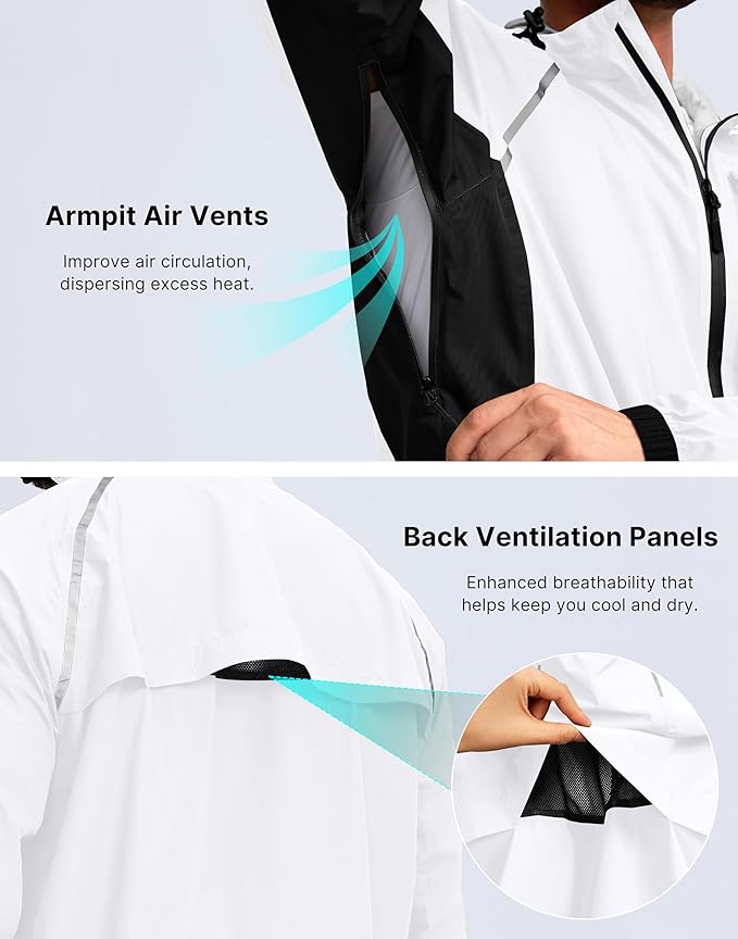 Men's Cycling Rain Jackets Waterproof Running Bike Windbreaker Lightweight Packable Hooded Jacket