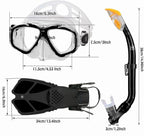 Kids Mask Fins Snorkel Set Snorkeling Packages, with Diving Mask, Snorkel, Adjustable Swim Fins, Mesh Bag, Anti-Fog Anti-Leak Snorkeling Gear for Kids for Snorkeling Swimming Diving