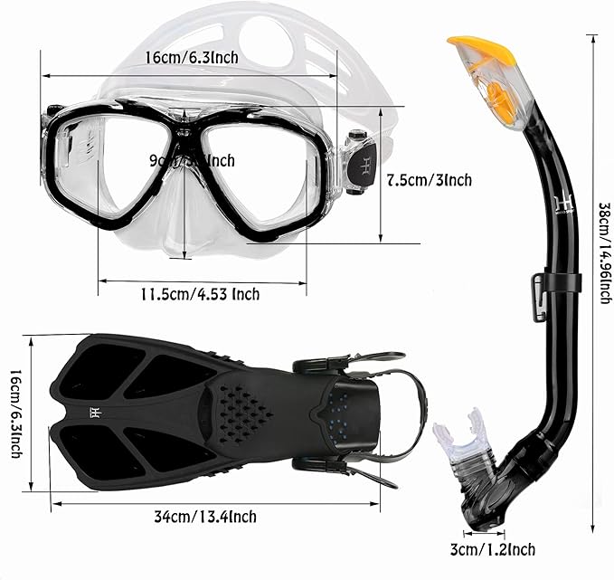 Kids Mask Fins Snorkel Set Snorkeling Packages, with Diving Mask, Snorkel, Adjustable Swim Fins, Mesh Bag, Anti-Fog Anti-Leak Snorkeling Gear for Kids for Snorkeling Swimming Diving
