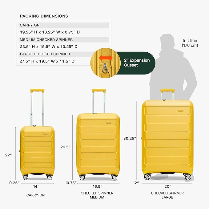 Traveler's Choice Pagosa Hardshell Expandable Luggage with Spinner Wheels, Yellow, 30-Inch Large