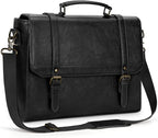 IGOLUMON Messenger Bag for Men 18 inch Vintage Leather Waterproof Laptop Briefcase Large Computer Laptop Bag Leather Satchel Bag Retro Shoulder Bag for Office Business Travel College, Black