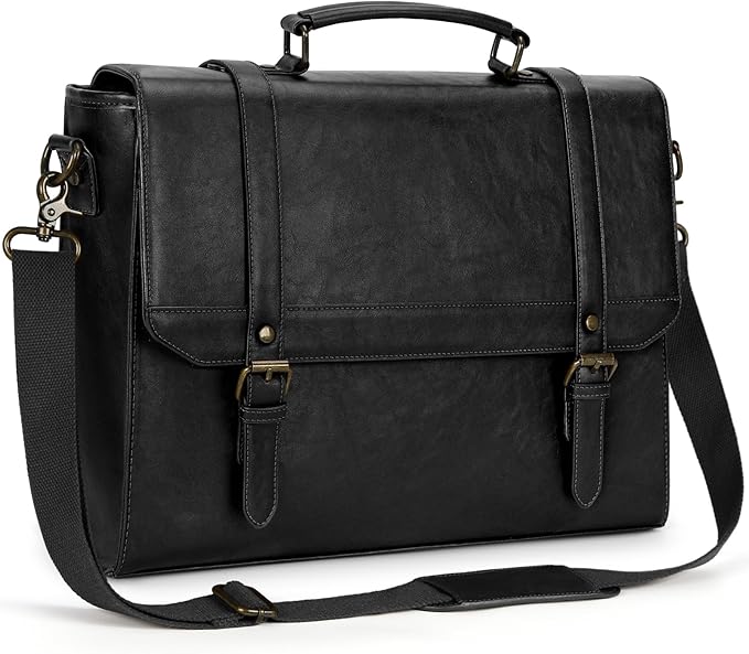 IGOLUMON Messenger Bag for Men 15.6 inch Vintage Leather Waterproof Laptop Briefcase for Men Large Computer Laptop Bag Leather Satchel Bag Retro Shoulder Bag for Office Business Travel College, Black