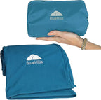 BlueHills Premium Soft Ultra Compact Travel Blanket Value Pack Set of 2 - Airplane Traveling Essentials Flight Blanket Throw in a Portable Bag Car Plane Travel Gift Black and Peacock T