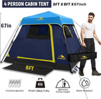 3/4 Person/6 Person Camping Tent Fast Cabin Tent with Instant Setup Tent, Weatherproof Tent Easy Quick Set Up & Pop Up in 60 Seconds with Rainfly Backpack for Family Camping,Upgraded Ventilation