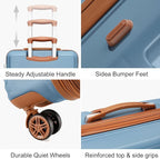 Kono 4 Piece Luggage Sets Expandable(only 28") Lightweight with Spinner Wheels TSA Lock Hardside Travel Rolling Suitcases 20in 24in 28in Carry on and 12in Mini Cosmetic Case Apricot Blue