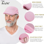 2 Pack Men's Mesh Cap Breathable Summer Newsboy Hat Adjustable Beret Ivy Cap Irish Cabbie Driving Hunting Hats