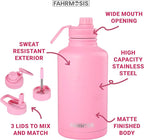 64 Oz Water Bottle with Straw Stainless Steel Sports Water Bottle with 3 Lids (Straw, Chug and Flip Lid) Leak Proof Metal Half Gallon Jug for Men & Women - Pink