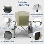 XL Heavy Duty Camping Chair 396lb Capacity (525lb Max) – Waterproof 1680D Oxford Fabric, 2" Padded Seat & Back, Cup Holder, Cooler Pocket, Portable for Camping, Beach & Tailgating (Taupe/Olive)