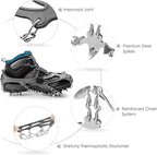 Crampons Ice Cleats Traction Snow Grips for Boots Shoes Women Men Anti Slip 19 Stainless Steel Spikes Safe Protect for Hiking Fishing Walking Climbing Mountaineering