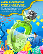 QingSong Kids Snorkel Mask Full Face, Snorkeling Set with Camera Mount, Foldable 180 Degree Panoramic View Snorkeling Gear Anti-Fog Anti-Leak