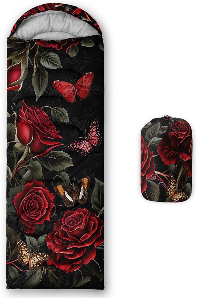 Sleeping Bags for Adults and Kids，3D Printing Camping Sleeping Bag for Girls Boys Lightweight Waterproof Cold/Warm 3-Season，Outdoor Travel with Compression Bags