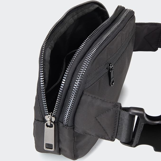 Pander Everywhere Belt Bag for Women, 5 Zipper Pockets Nylon Crossbody Fanny Pack Purse (Black)