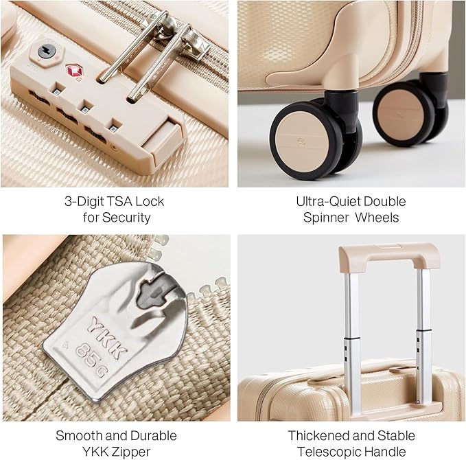 Hanke Luggage Sets 3 piece Carry On Luggage with Wheels PC Hard Shell Suitcases Lightweight Checked Travel Luggage Large Travel Suitcase Woman Men 20/24/29 Inch(Cuba Sand)