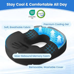 Donut Pillow for Tailbone Pain, Hemorrhoids - Cooling Gel Memory Foam Chair Seat Cushion for Office, Home & Wheelchair, Ergonomic Chair Pad for Pregnancy, Sciatica, Coccyx (XXL, Black)