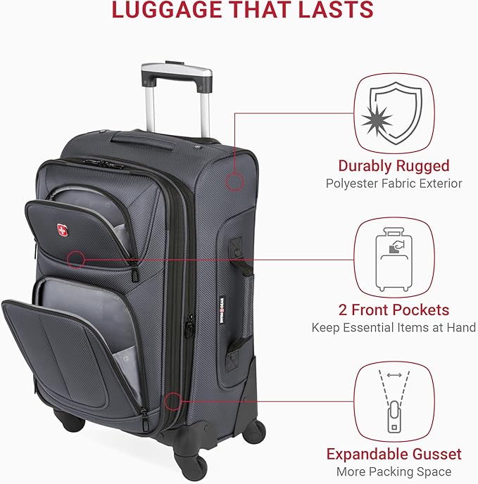 SwissGear Sion Softside Expandable Luggage, Dark Grey, Carry-On 21-Inch