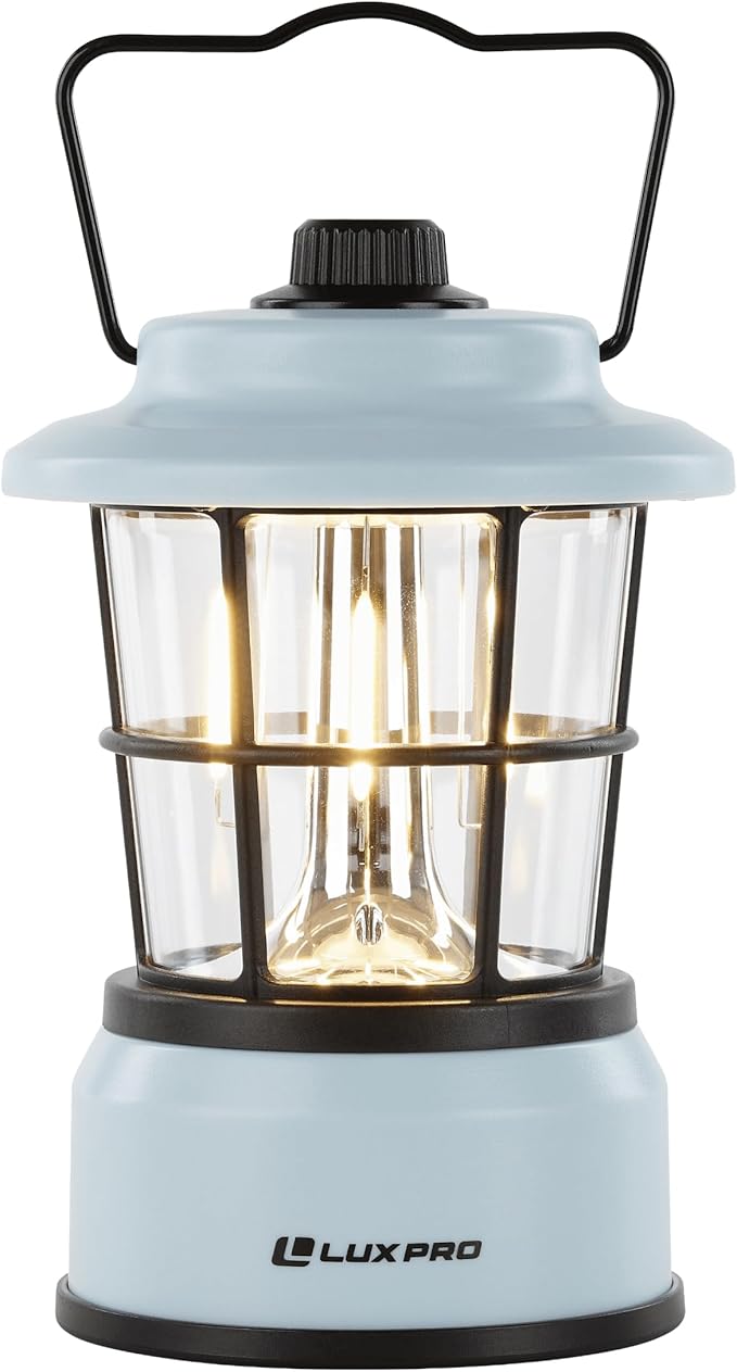 LUXPRO Retro LED Lantern - Battery-Powered Emergency Lantern - Water Resistant - Bright LED Lamp for Indoor & Outdoor Use - Use for Tents, Hiking or Hurricane Prep (Blu, Pack of 1)