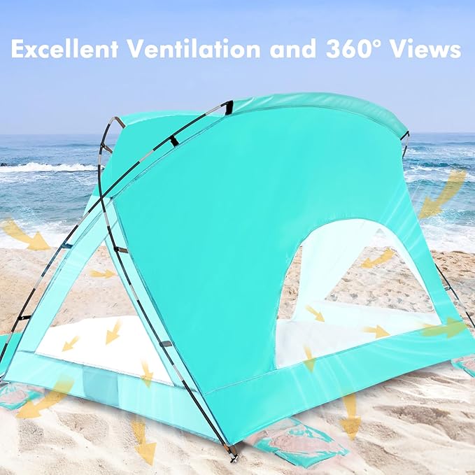 Beach Tent, Portable Sun Shelter for 2/3/4/6-8 Person with UPF 50+ UV Protection, Easy Setup Waterproof Beach Shade Canopy Cabana for Family Outdoor and Picnics, Fishing with Carrying Bag