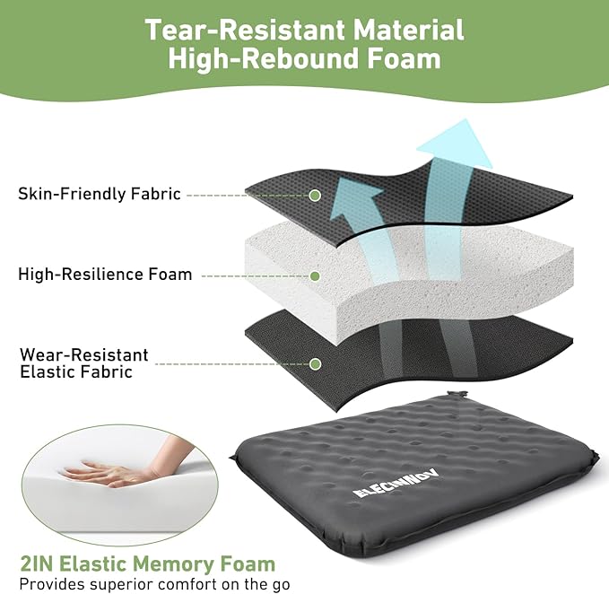 Inflatable Seat Cushion, Self Inflating Memory Foam Stadium Seat Cushion Lightweight Camping Chair Pad Airplane Cushion for Long Flights Outdoor Travel Bleacher Office Car Backpacking (Grey)