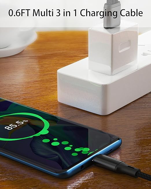 Multi USB C Cable 0.6FT 2Pack, 3 in 1 Multiple Type C Charging,3A Splitter USB-C Charging, Black Nylon Cord,USB C to 3 USB C Port, Compatible with iPhone 15,iPad Pro,Samsung S24,Google,Android,Kindle