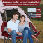 Oversized Camping Chair, Double Folding Loveseat Camping Couch with Pocket, Cup Holder and Carry Bag, Heavy Duty Portable Camping Chairs for Adults, Fishing, Sports, Trip, up to 660lbs, Red