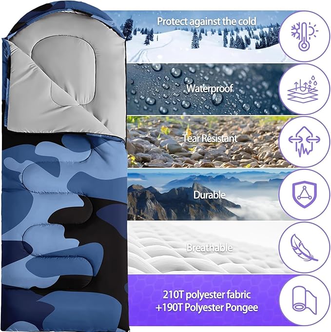 Sleeping Bags for Adults Youth Kids,3D Printing Camping Sleeping Bag for Girls Boys Lightweight Waterproof Cold/Warm Weather Sleeping Bag for 3 Seasons