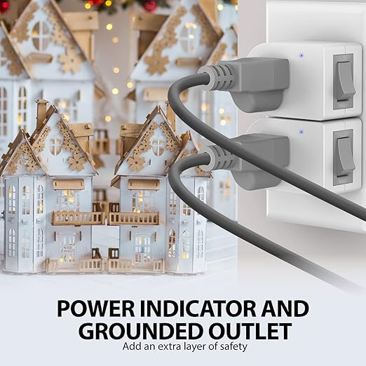Fosmon Grounded Outlet with ON/Off Switch (4 Pack), 3 Prong Electrical Plug Outlet Extender Switch, 245J Single Port Power Adapter Surge Protector, 15A Circuit Breaker, White, ETL Listed