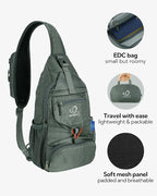 WATERFLY Packable Small Crossbody Sling Backpack Shoulder Chest Bag Daypack for Hiking Traveling Grey