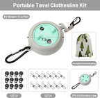Portable Travel Clothesline Cord, Caudblor Adjustable 33ft Camping Clothes line, Laundry Drying Rope for Hotel Trip, Cruise, Outdoor/Indoor, with 12Pcs Stoppers, Windproof Clothespins