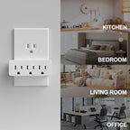 3 Outlet Adapter Extender, 3 Way Grounded Plug Splitter, 1 to 3 Plug outlet splitter, White, 4PACK