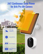 Solar Panel Charger Compatible with Arlo Pro Security Camera 2K HDR(6th Gen, 2025 Release), Built-in Battery Solar Panel for Arlo Pro 6/6XL, 9.8ft USB-C Plug Cable, IP65 Waterproof, Wall Mount, 4 Pack