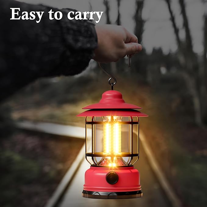 Retor LED Pink Camping Lanterns 1 Pack 1500 LM Step-Less Dimming Lightweight Battery Powered USB Rechargeable Flashlights Survival Kits Home Garden Yard Emergency Outages Hiking Lantern Light