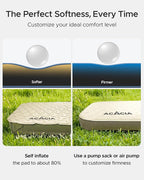 ACACIA 4.3" Thick Self Inflating Sleeping Pad with Foam | Innovative Y-Shaped Telescopic Structure | Ultraportable Camping Mattress | Outdoor Compact Air Mat for Tent Car |