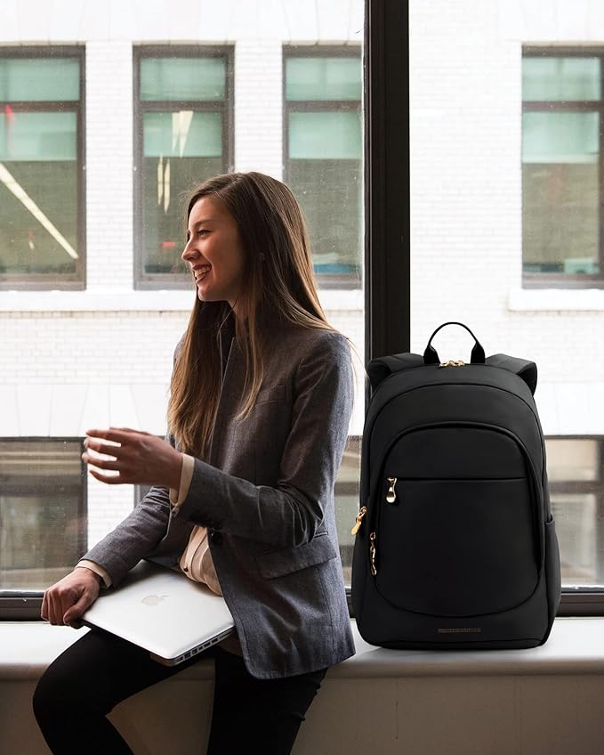 LIGHT FLIGHT Travel Backpack for Women, 15.6 Inch Laptop Backpack with USB Charging Hole, Water Resistant College Bookbag, Large Capacity Black Computer Backpacks for Work, Beige+Brown