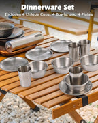 Camping Cooking Set - Camping Utensil Set Car Camping Cooking Essentials Gear for Camp Kitchen Cooking and Grilling, Stainless Steel & Silicone Ideal Gift for RV Tent Camper, Picnics, BBQs