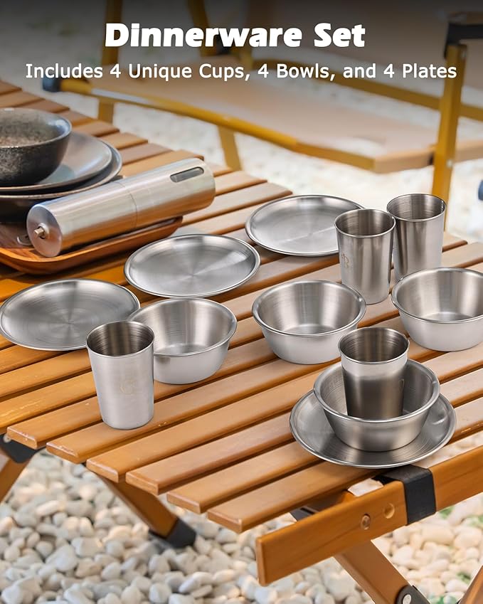 Camping Cooking Set - Camping Utensil Set Car Camping Cooking Essentials Gear for Camp Kitchen Cooking and Grilling, Stainless Steel & Silicone Ideal Gift for RV Tent Camper, Picnics, BBQs