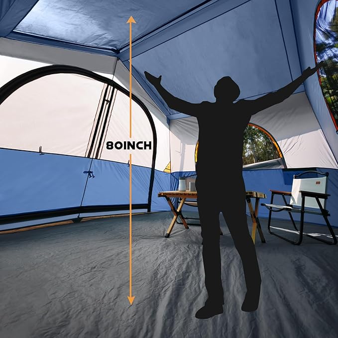 HIKERGARDEN 6-8 Person Camping Tent - Portable Family Cabin Tent for Camp, Windproof Fabric Camp Tent Outdoor for Hiking, Backpacking, Traveling