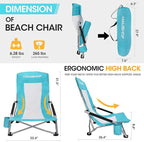 HAUSHOF High Back Beach Chair, Mesh Back Folding Chair, Lightweight Low Seat Camping Chairs with Cup Holder, Carry Bag, Padded Armrest for Outdoor Beach Lawn Camping Picnic Festival