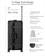 LUGGEX Checked Suitcase with Spinner Wheels, 8010S Aluminum Frame Zipperless Polycarbonate Hard Shell Suitcase with 5 Packing Cubes and a Shoe Bag (ZX-Core, Black, 30 Inch)