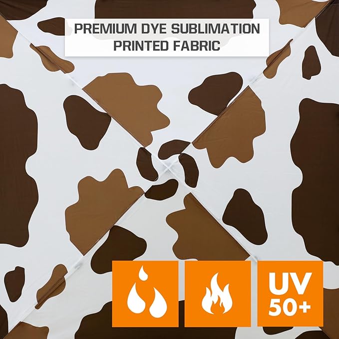 EAGLE PEAK 10x10 Slant Leg Pop-up Canopy Tent Easy One Person Setup Instant Outdoor Beach Canopy Folding Portable Sports Shelter 10x10 Base 8x8 Top (Brown Cow Print)